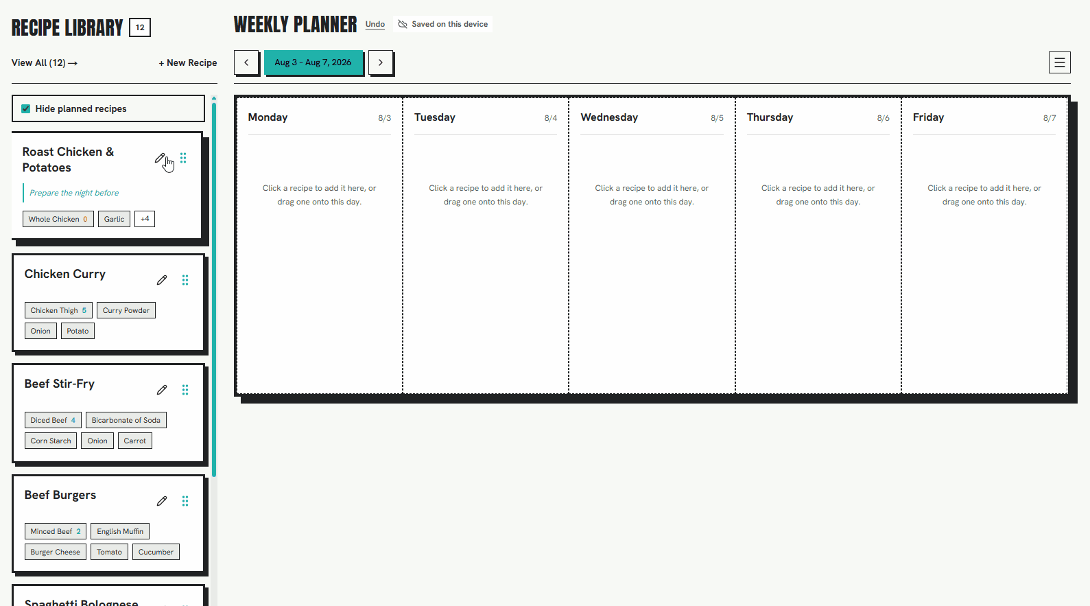 Meal Plan List weekly planner and grocery list workflow